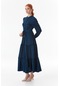 Fullamoda Fullamodest Beli Bağlamalı Dik Yaka Elbise- Lacivert 24YGB1796202000-Lacivert