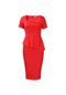 İkkb Çapraz Yaka Yüksek Bel Bayan Kadın Büyük Beden Elbise Kırmızı
