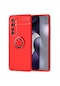 Mutcase - Xiaomi Uyumlu Mi Note 10 Lite - Kılıf Yüzüklü Auto Focus Ravel Karbon Silikon Kapak - Kırmızı
