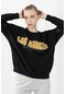 Maraton Sportswear Oversize Kadın Bisiklet Yaka Uzun Kol Basic Siyah Sweatshirt 22168-siyah