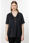 Ekol Kadın Kolyeli Saten Görünümlü Bluz 1504 Siyah