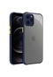 Noktaks - iPhone Uyumlu 12 Pro Max - Kılıf Kenarları Tırtıklı Renkli Düğmeli Kaff Kapak - Lacivert