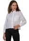 Kadın Beyaz Tek Cep Kısa Gömlek-22799-beyaz
