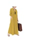 2024 Kadın Pamuk Ve Keten Düz Renk Yaka Uzun Kollu Cep Basit Gevşek Günlük Uzun Gömlek Elbise - Sarı