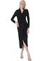 Kadın Siyah Şal Yaka Önü Büzgülü Elbise-27006-siyah