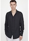 Tudors Slim Fit Uzun Kol Desenli Müslim Kumaş Apaj Yaka Siyah Gömlek-27491-siyah