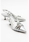 Luvishoes Woss Gümüş Cilt Kemer Detaylı Kadın Topuklu Ayakkabı