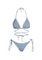 Beria Kadın Çapraz Bağlama Detaylı Üçgen İpli Geometrik Desenli Bikini Takımı-mavi-pembe