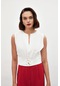 Sateen Toka Detaylı Kolsuz Bluz - Ekru-134859