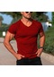 Kırmızı Su Erkek Casual Slim Fit Temel Kısa Kollu Moda Tişört V Yaka Yaz Üst