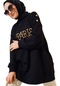 Kadın Siyah Omuzu Düğme Detaylı Paris Baskılı Tunik-31879-siyah