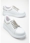 Balon Taban Cilt Rugan Taş Bağcıklı Beyaz Kadın Spor Ayakkabı-2933-beyaz