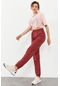 Tommy Life Bordo Cepli Yüksek Bel Rahat Form Lastik Paça Kadın Eşofman Alt - 94583 Bordo