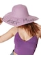 Kadın Lila Yazı İşlemeli Hasır Şapka-26094 - Std