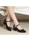 Siyah Sandalet Kadın Orta Topuklu Sandalet Örgü Sandalet Mağara Ayakkabıları Içi Boş Nefes Alabilir Tek Ayakkabı Yumuşak Alt Ayakkabı İle Kalın