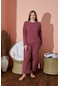 Kadın Kışlık Büyük Beden Pijama Takımı Kaşkorse Desenli Takım Waynap 8961- Gül Kurusu