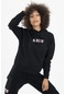 Maraton Sportswear Comfort Kadın Kapşonlu Uzun Kol Basic Siyah Sweatshirt 22973-siyah