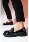 Norman Siyah Rugan Taş Tokalı Kadın Loafer Ayakkabı