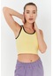 Tommy Life Limon Basic Sıfır Kol Dar Kalıp U Yaka Kadın Crop Top Atlet - 97162 Sarı
