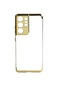 Kilifone - Samsung Uyumlu Galaxy S21 Ultra - Kılıf Dört Köşesi Renkli Arkası Şefaf Lazer Silikon Kapak - Gold
