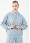 Maraton Sportswear Oversize Kadın Kapşonlu Uzun Kol Basic Sisli Mavi Sweatshirt 22149-sisli Mavi