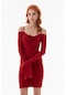 Fullamoda Broş Detaylı Büzgülü Elbise- Kırmızı 24YGB5949205182-Kırmızı