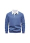 Ghassy Co. Erkek Retro Renk Bloklu Pamuklu Gömlek Yaka Sweatshirt Mavi