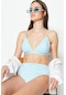 Yüksek Bel Üçgen Bikini Takım 3228 Beyaz/mavi-beyaz/mavi