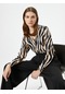 Koton Zebra Desenli Bluz Saten Düğmeli Klasik Yaka Regular Fit Bej Desenli 4sak60036uw 4SAK60036UW0D6