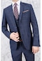 Erkek Slim Fit Mono Yaka Ekose Yelekli Açık Lacivert Kombin Takım Elbise-açık Lacivert