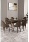 Milas Barok Desen 80x132 Mdf Açılabilir Mutfak Masası Takımı 6 Adet Sandalye Kahverengi