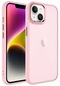 iPhone Uyumlu 14 Plus Kılıf Metal Buzlu Transparan Çerçeve, Hassas Butonlu Renkli Kapak May - Pembe Açık