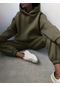 Kadınlar İçin Şık Düz Takımlar Kadınlar İçin Sıcak Kapşonlu Sweatshirtler Ve Uzun Pantolon Moda İki Parçalı Takımlar Kadın Sweatshirt Takımları Asker Yeşili