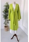 Uzun Kuşaklı Keten Kimono - Açık Yeşil