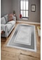 Makinede Yıkababilir Leke Tutmaz Krem Modern Çerçeve Desen Halı B1299 gri