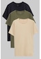 Ds Damat Slim Fit Lacivert/Haki/Bej 3'Lü T-Shirt 4HC14ORTBN533