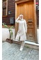 Sevda Kapşonlu Fermuarlı Yırtmaçlı Uzun Sweat Pantolon Spor İkili Takım - 03055 - Ekru