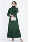 Pilise Detaylı Kemerli Elbise- Zümrüt Yeşili-2425