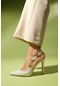 Luvishoes Anvas Bej Rugan Tokalı Kadın Yüksek Topuklu Ayakkabı