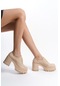 Kadın Carmel Ten Cilt Bağcıklı 8 Cm Topuklu Platformlu Ayakkabı-ten