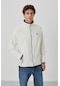 Tommy Life Ekru Yazı Nakışlı Dik Yaka Fermuarlı Standart Kalıp Erkek Sweatshirt Polar - 87992 Ekru