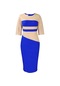 Büyük Beden Kadın Çeyrek Kol Renk Blok Elbise - Kraliyet Mavisi