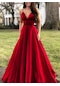 İkkb Kadın V Yaka Askılı Abiye Elbise Kırmızı