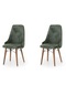 Haman 2 Adet Elif Serisi Nubuk Kumaş Ahşap Gürgen Ayaklı Sandalye Yeşil