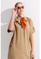 Desen Triko Kadın Gömlek Yaka Yakası Ve Cebi Düğmeli Elbise Kmy24078 Vizon