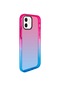 Mutcase - İphone Uyumlu İphone 12 - Kılıf Tırtık Kenarlı Renk Geçişli Sert Punto Kapak - Pembe-mavi