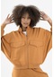 Maraton Sportswear Oversize Kadın Dik Yaka Uzun Kol Basic Karamel Tracktop 22176-karamel Karamel