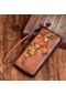 Kahverengi Johnature Hakiki Deri Uzun Kadın Cüzdan Vintage Kabartma El Cüzdanı Çok Fonksiyonlu Telefon Çanta Cüzdan Kart Tutucu
