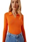 Kadın Orange Polo Yaka Triko Bluz-23170 - Kadın