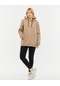 Bella Dossi Kadın Baskısız Sade Ve Sportif Kalın Kapşonlu Kanguru Cepli Rahat Sweat Hoodie Bej